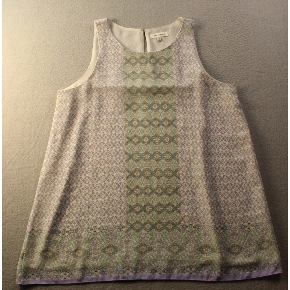 Max Studio Womens M Sleeveless Tunic Blouse Boho Flowy Geometric Print Top